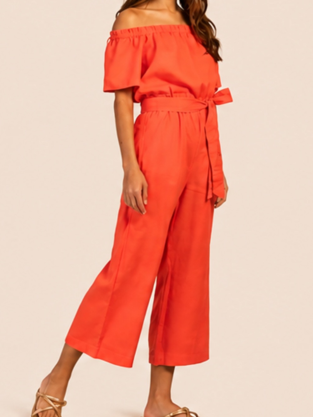 Linen Off-Shoulder Wide Leg Jumpsuit
